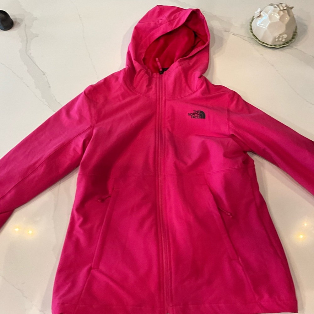 North face pink hooded jacket